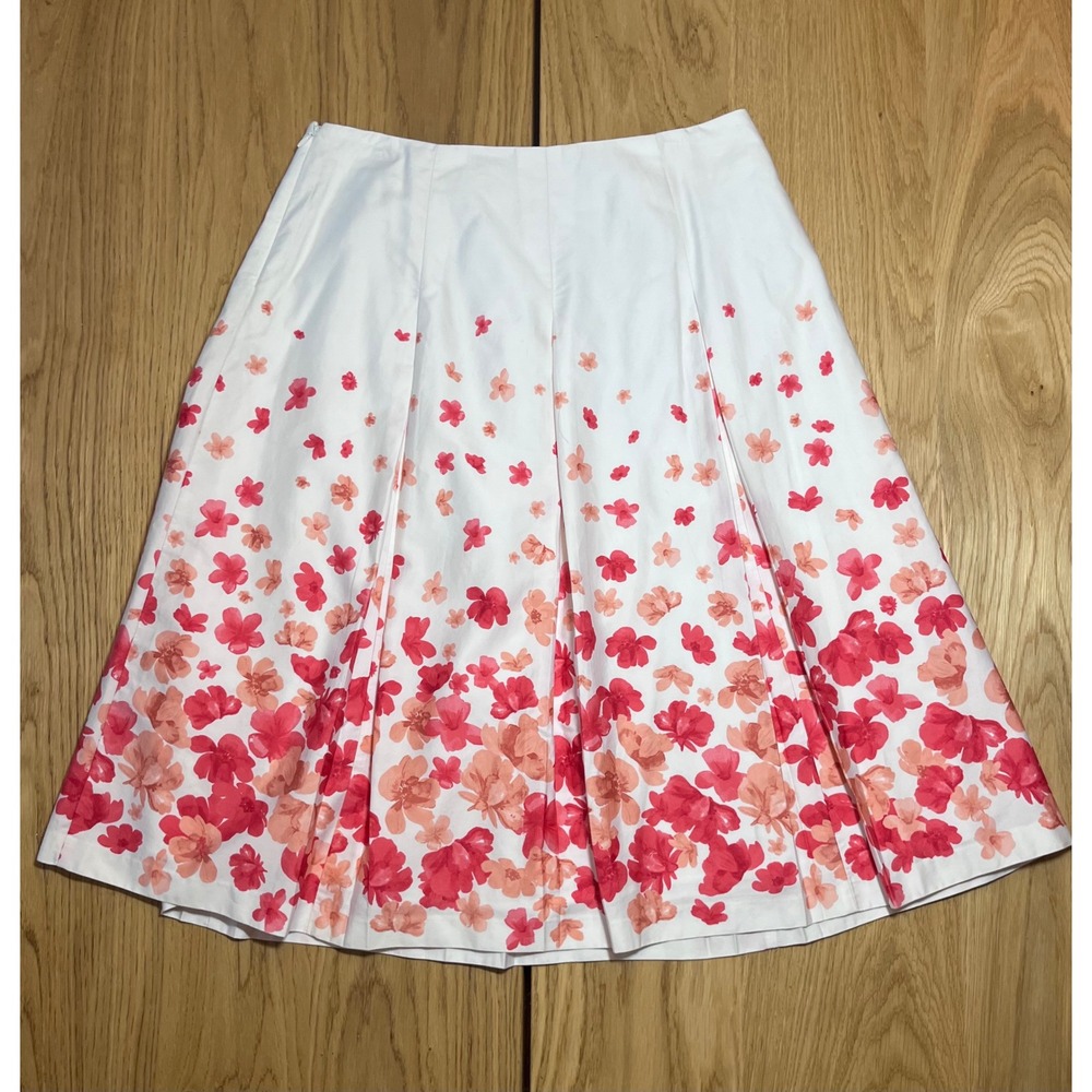 Charter Club Floral Pleated Skirt Womens 4‎ White Pink Cottagecore Preppy